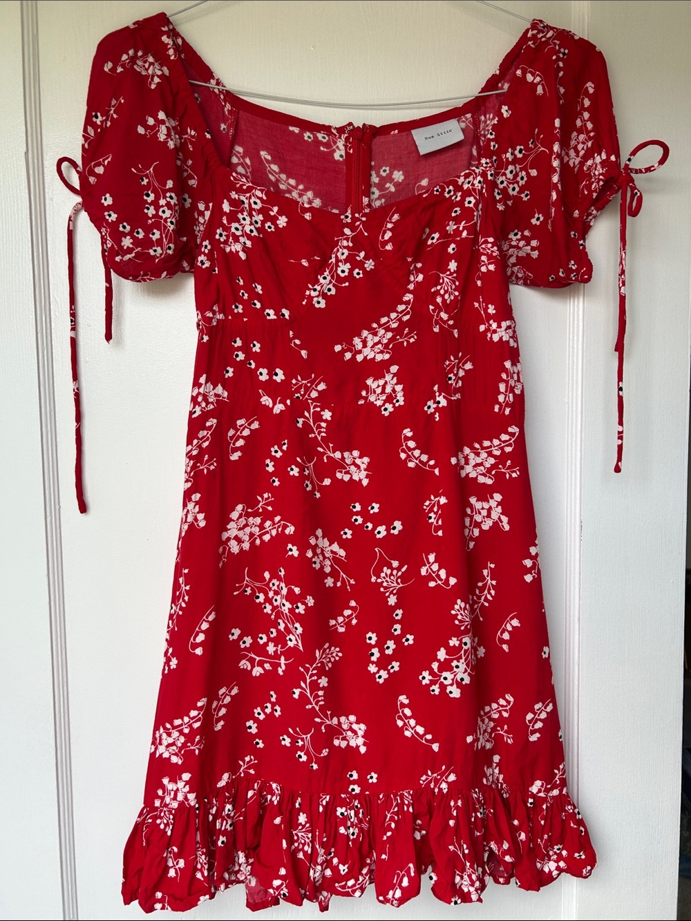 Rue Stiic Red Floral Puff-Sleeve Mini Dress XS